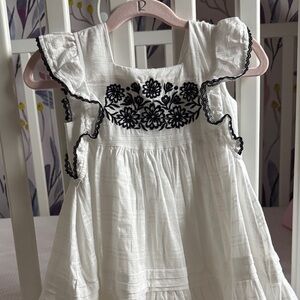 Max Studuo White Dress with Black Floral Embroidery